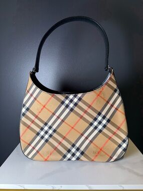 Burberry Tan Check Shoulder Bag with Black Strap